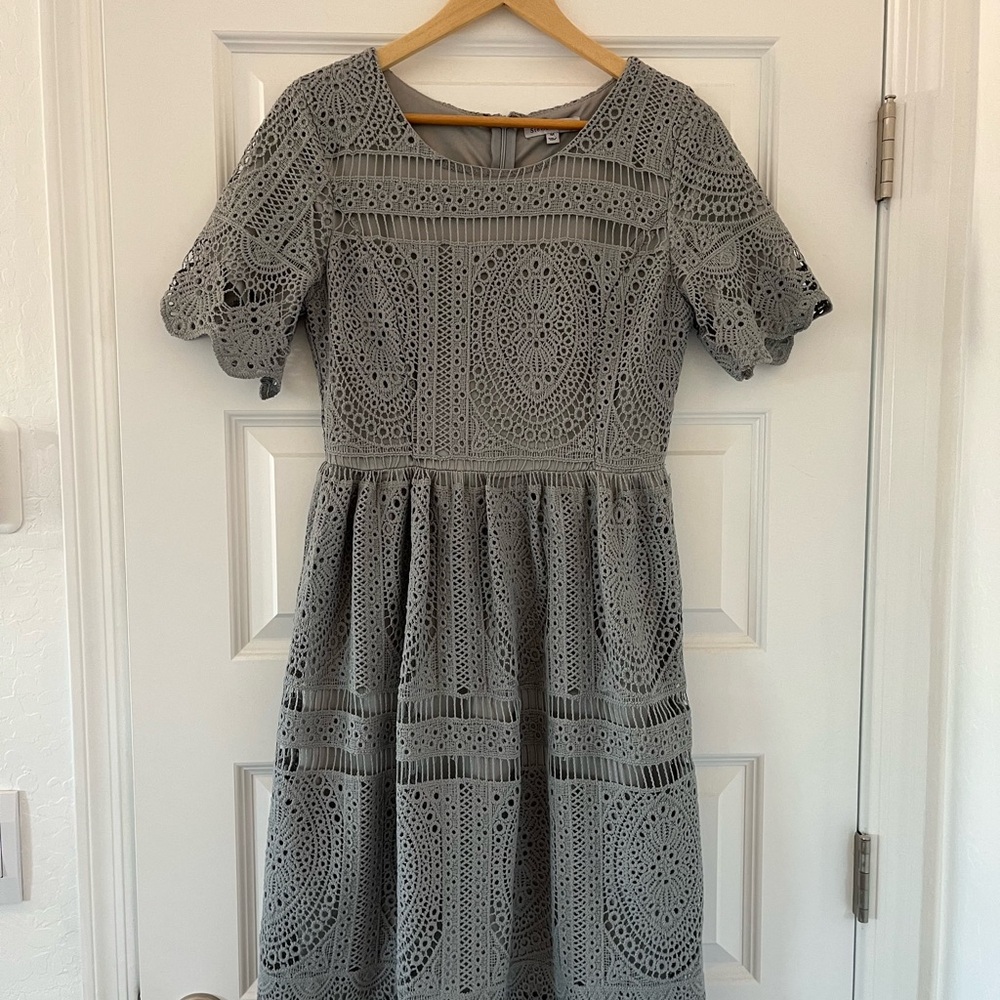 Stevie Hender Dusty Blue Lace Midi Dress